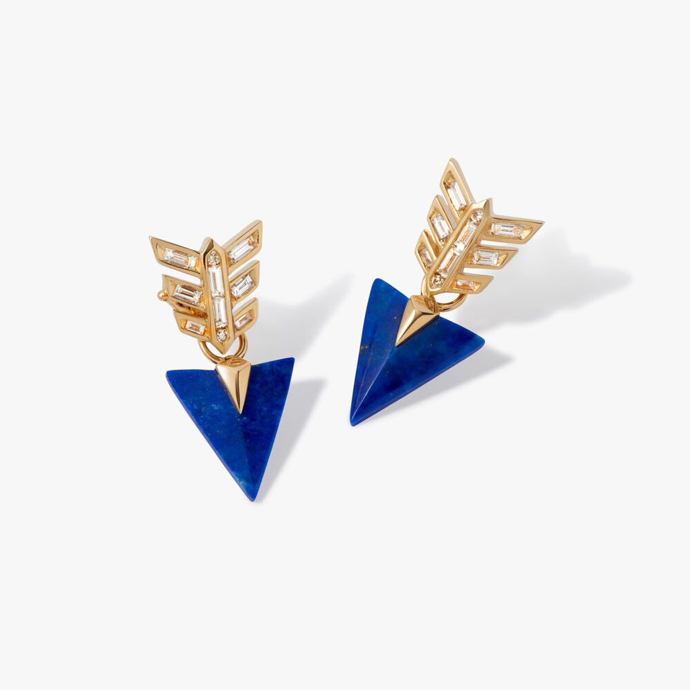 Deco 18ct Yellow Gold Lapis Lazuli & Diamond Arrow Earrings | Annoushka jewelley
